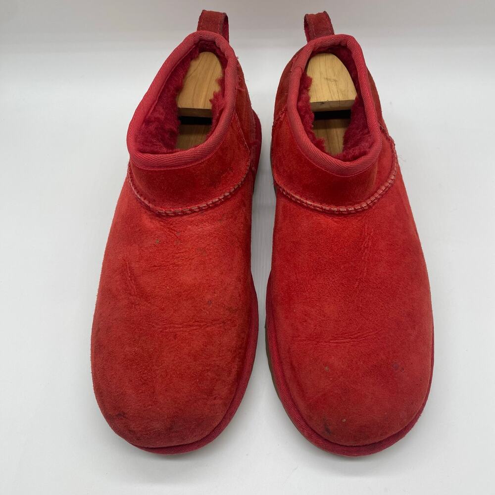 UGG Ultra Mini Red Classic Booties Leather Ankle Boots Winter Women's size 9 - Picture 6 of 11
